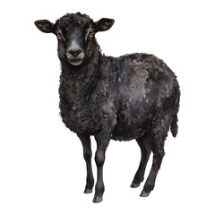 Fototapeta premium Standing Black Sheep Front View Portrait Isolated Hand Drawn Watercolor Painting Illustration