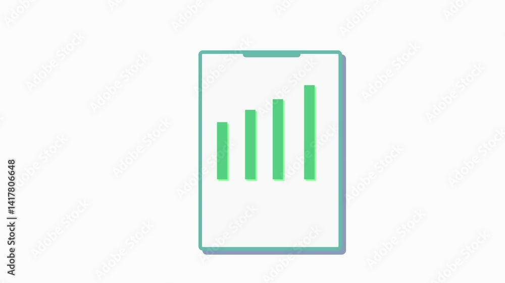 Poster a sleek animation featuring a bar chart displayed on a mobile phone, designed in a flat digital mark