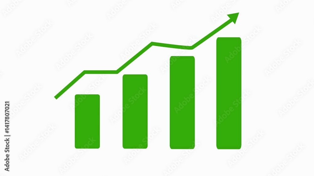 Poster visually compelling animation showcasing a rising arrow over a dynamic business graph, symbolizing g