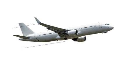 Obraz premium Isolated White Passenger Airplane Flying Against Clear Sky