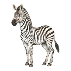 Elegant Zebra with Black and White Stripes Isolated Hand Drawn Watercolor Painting Illustration