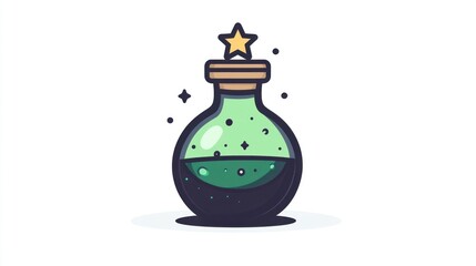 Obraz premium Magical potion bottle, stars, white background, fantasy illustration, website design