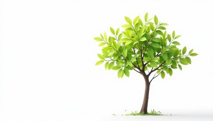Obraz premium Single young tree, delicate leaves, white backdrop, ecology, woodland