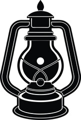 Antique Oil Lamp Silhouette Black Vector | Vintage Lighting Design for Print, Cut Files & Crafts