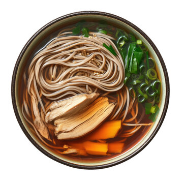Naklejki Delicious soba noodle soup kitchen food photography bright environment top view transparent background
