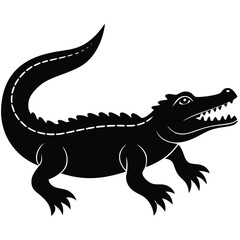 Crocodile vector silhouette with mouth open in calm resting pose on clean white background illustration
