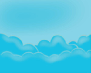 A light,  pastel-blue sky is the background.  A horizontal band of stylized, light-blue clouds sits across the lower portion of the image. The clouds have soft, rounded shapes, and a slightly ligh