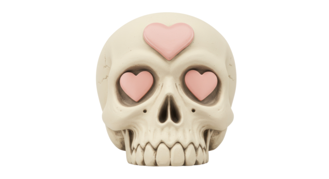 Isolated Skull with Pink Heart Eyes Representing Love and Mortality - Powered by Adobe