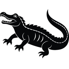 Crocodile vector silhouette with mouth open in calm resting pose on clean white background illustration
