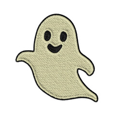 Ghost illustration in digital embroidery style with a stitched texture. High-resolution PNG file with transparent background. Halloween-themed graphic for design and print projects