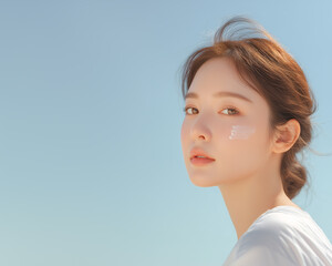 portrait of a young woman, Glossy makeup | shining and glow Natural Skin, for skincare