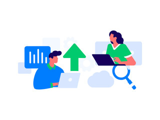 Flat vector illustration of business people operating work scene
