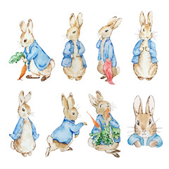 Watercolor Peter Rabbit in a Jacket, illustration children's book