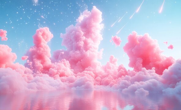 Soft, puffy clouds in pink pastel.