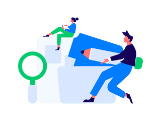 Flat vector illustration of business people operating work scene
