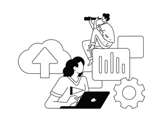 Flat vector illustration of business people operating work scene
