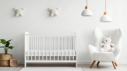 Minimalist loft kid s room featuring clean lines, a soft brick backdrop, and stylish modern lighting