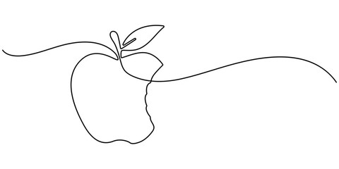 Continuous line drawing of apple, Single one line art of apple fruit vector, Continuous one line drawing apple vegan fruit on a white background vector illustration, Apple fruits continuous one line.