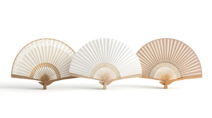 Three Paper Fans with White Background.