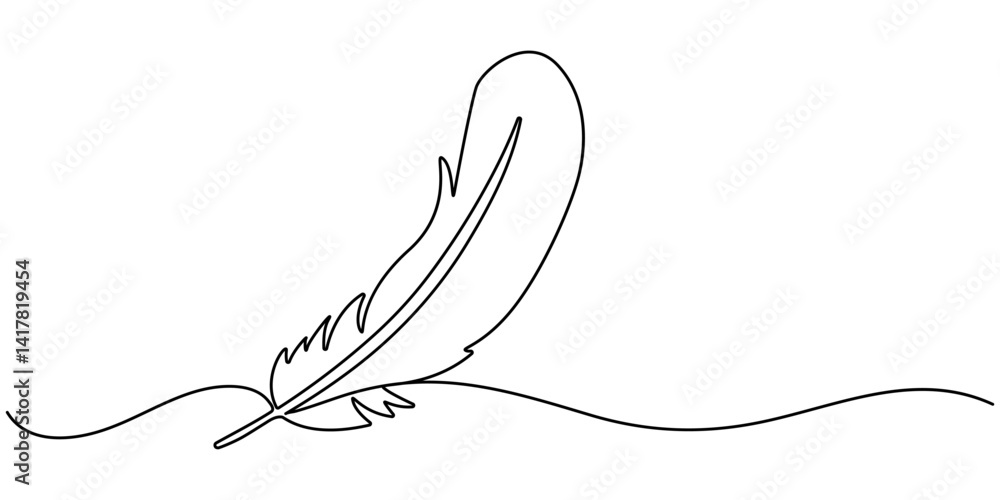 Poster bird feather continuous one line art drawing of outline line vector illustration with white backgrou
