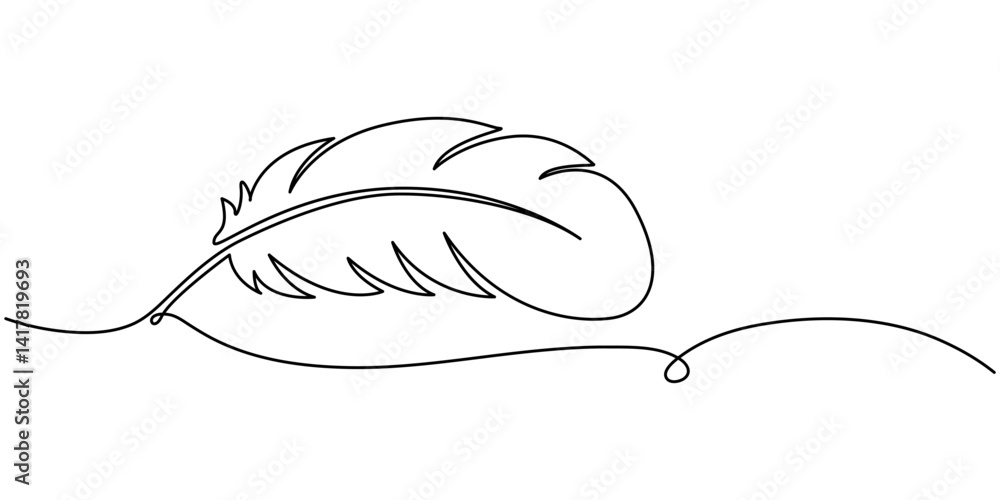 Poster bird feather continuous one line art drawing of outline line vector illustration with white backgrou