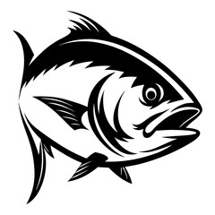 A powerful and stylized black and white illustration of a tuna fish