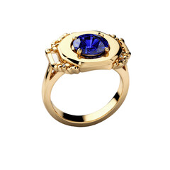 octagon cut sapphire gemstone on gold ring transparent background isolated png stock