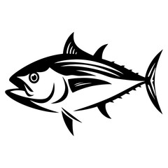 Stylized black and white tuna fish vector art illustration drawing design