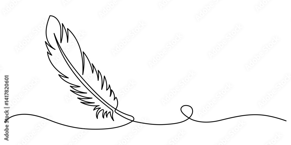 Poster bird feather continuous one line art drawing of outline line vector illustration with white backgrou