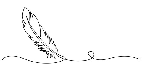 Bird feather Continuous one line art drawing  of outline line vector illustration with white background, Continuous one line drawing of Bird feather Isolated on white background, Bird feather.