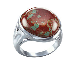 round jasper gemstone on silver ring transparent background isolated png stock