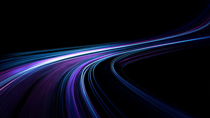 Blue and Purple Light Streaks on a Black Background