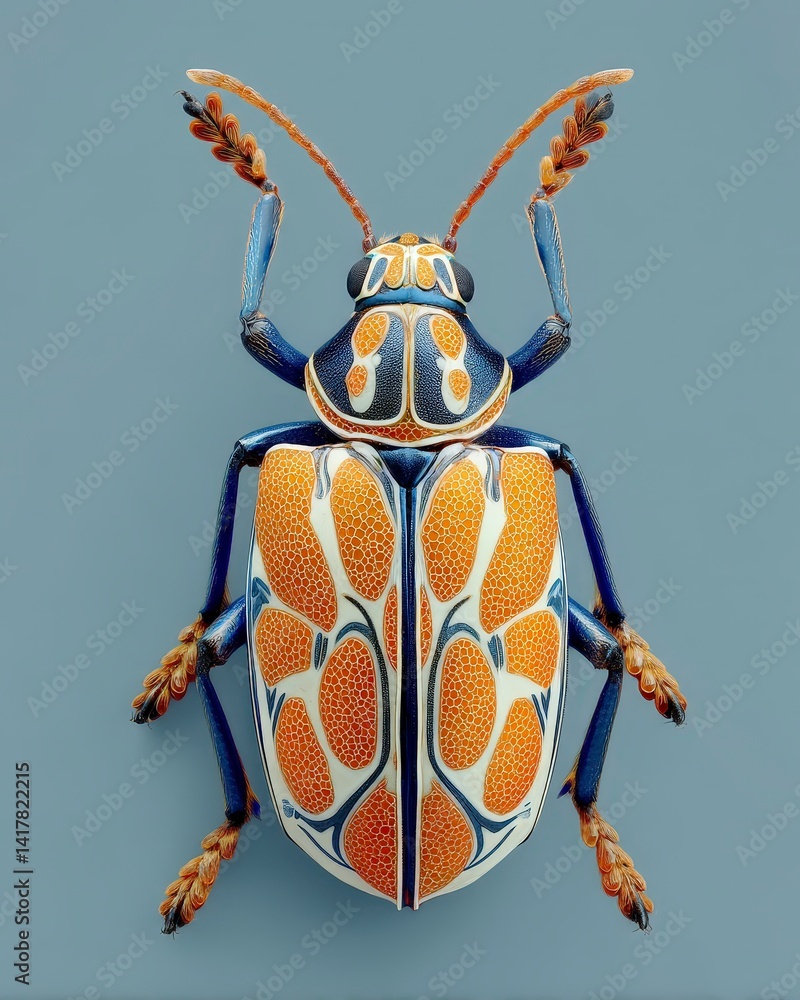 Poster intricate close-up of a colorful beetle showcasing detailed textures and patterns.