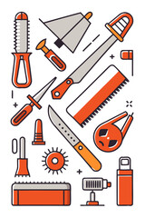 Vector Illustration of Various Woodworking and Handcraft Tools