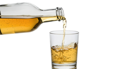 Isolated Pouring Whiskey from Bottle into Glass