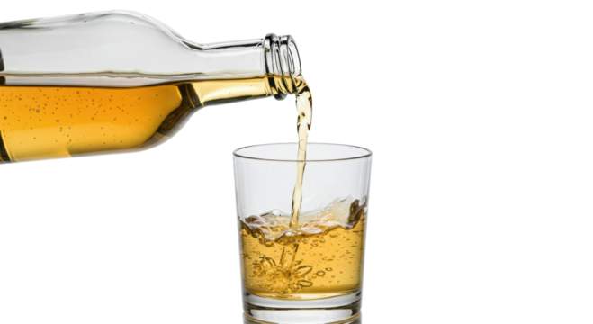 Isolated Pouring Whiskey from Bottle into Glass