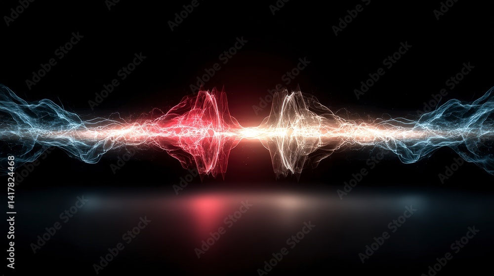 Poster abstract sound wave visualization with vibrant light effects on a dark background.