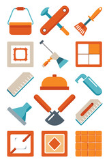 Tiling Tools: Flat Icons of Various Tiling Implements