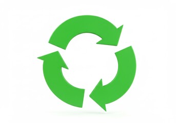 A green recycling symbol with arrows isolated on white background