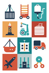 Colorful Industrial and Scientific Equipment Icons on Square Background