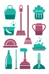 Simple Vector Cleaning Tools Icon Illustration on White