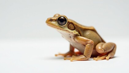 Small brown frog on pure white, sharp focus, smooth background,  muted,  simple,  one