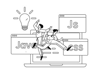 Flat vector illustration of business people operating work scene
