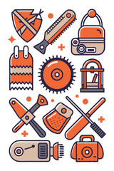 Diverse set of abstract tool and object illustrations