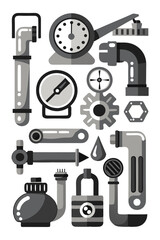 Vector plumbing elements, pipes, faucets, gauges, gears background