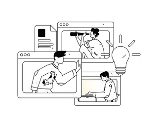 Flat vector illustration of business people operating work scene
