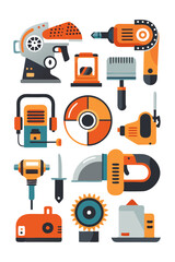 Illustration of Various Power Tools in a Flat Design