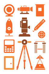 Surveying and Mapping Tools Icons Set in Color
