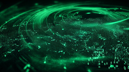 Green Vortex of Digital Energy - Abstract Tech Swirl