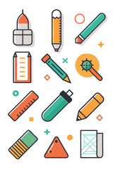 Colorful vector illustration featuring assorted stationery and school supplies